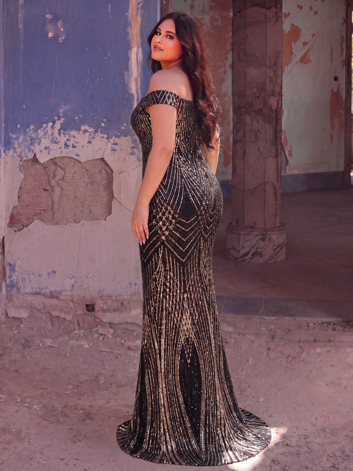 Plus Off Shoulder Sequin Mermaid Hem Formal Dresses
