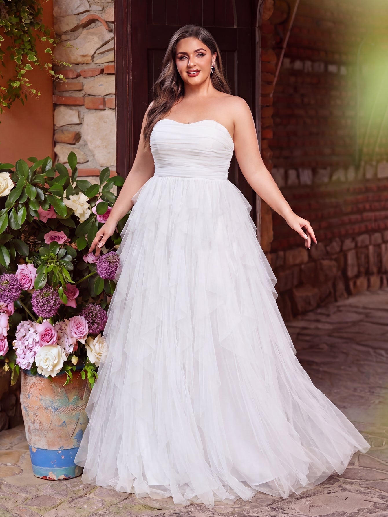 Additional product view of Mesh Overlay Plus-Size Strapless Sleeveless A-Line Wedding Dress