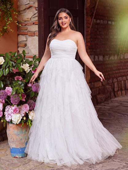 Additional product view of Mesh Overlay Plus-Size Strapless Sleeveless A-Line Wedding Dress