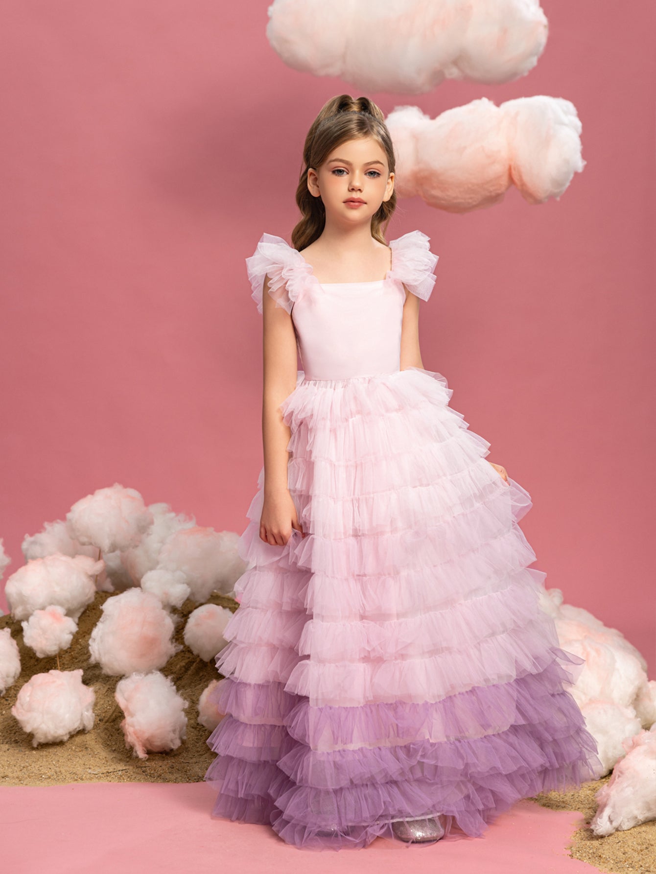 Tween Girls' Square Neck Ruffle Sleeveless A-Line Formal Gown — authorized product image 7