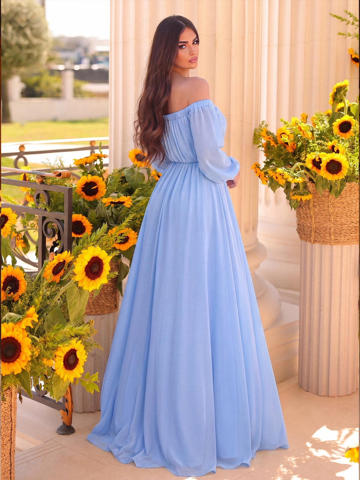 Additional product view of High-Slit Belted Off-Shoulder Chiffon A-Line Maxi Formal Dress