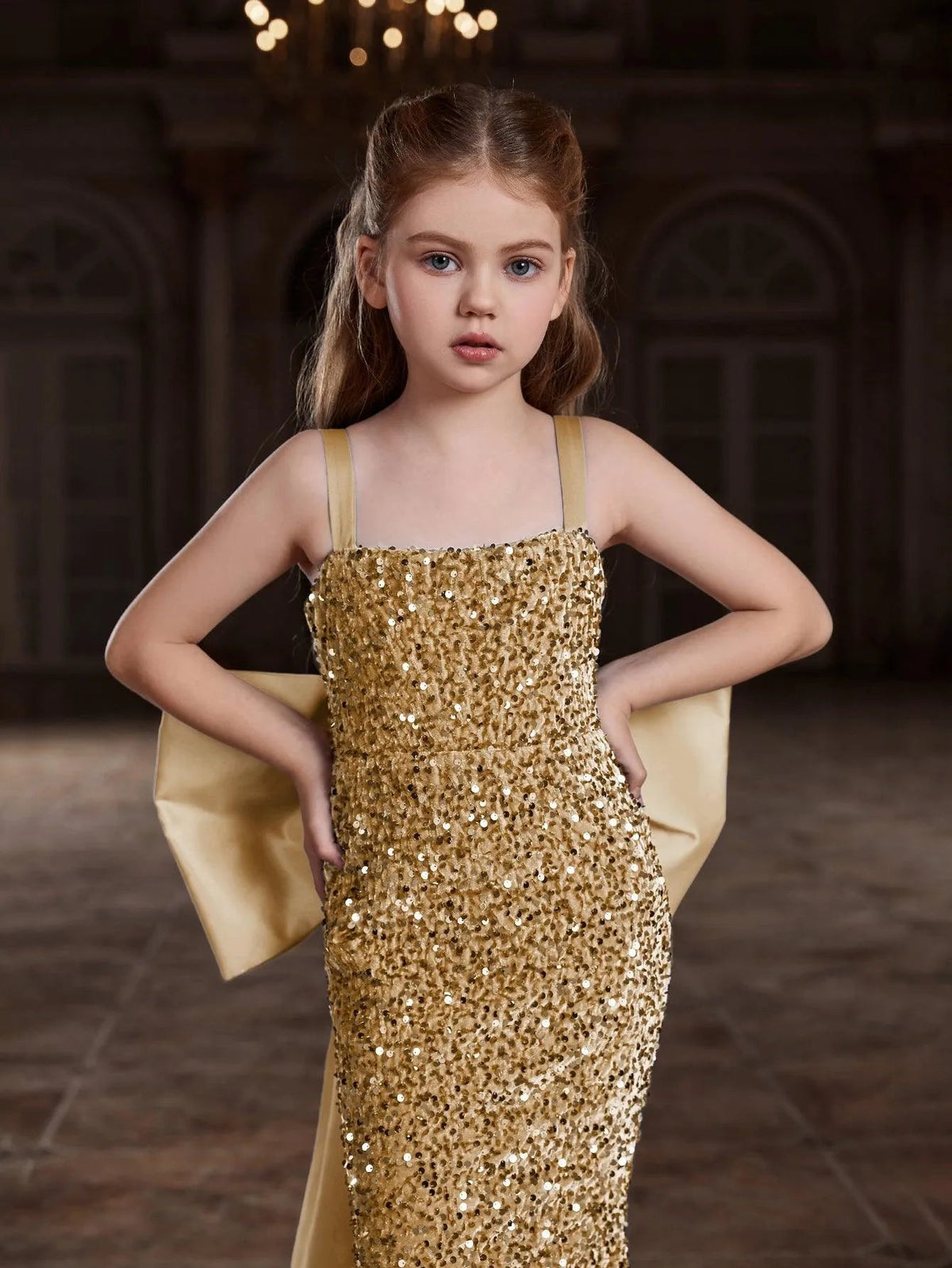 Additional product view of Square-Neck Sequin Mermaid Sleeveless Maxi Tween Girls' Party Dress