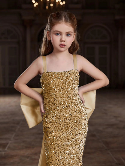 Additional product view of Square-Neck Sequin Mermaid Sleeveless Maxi Tween Girls' Party Dress