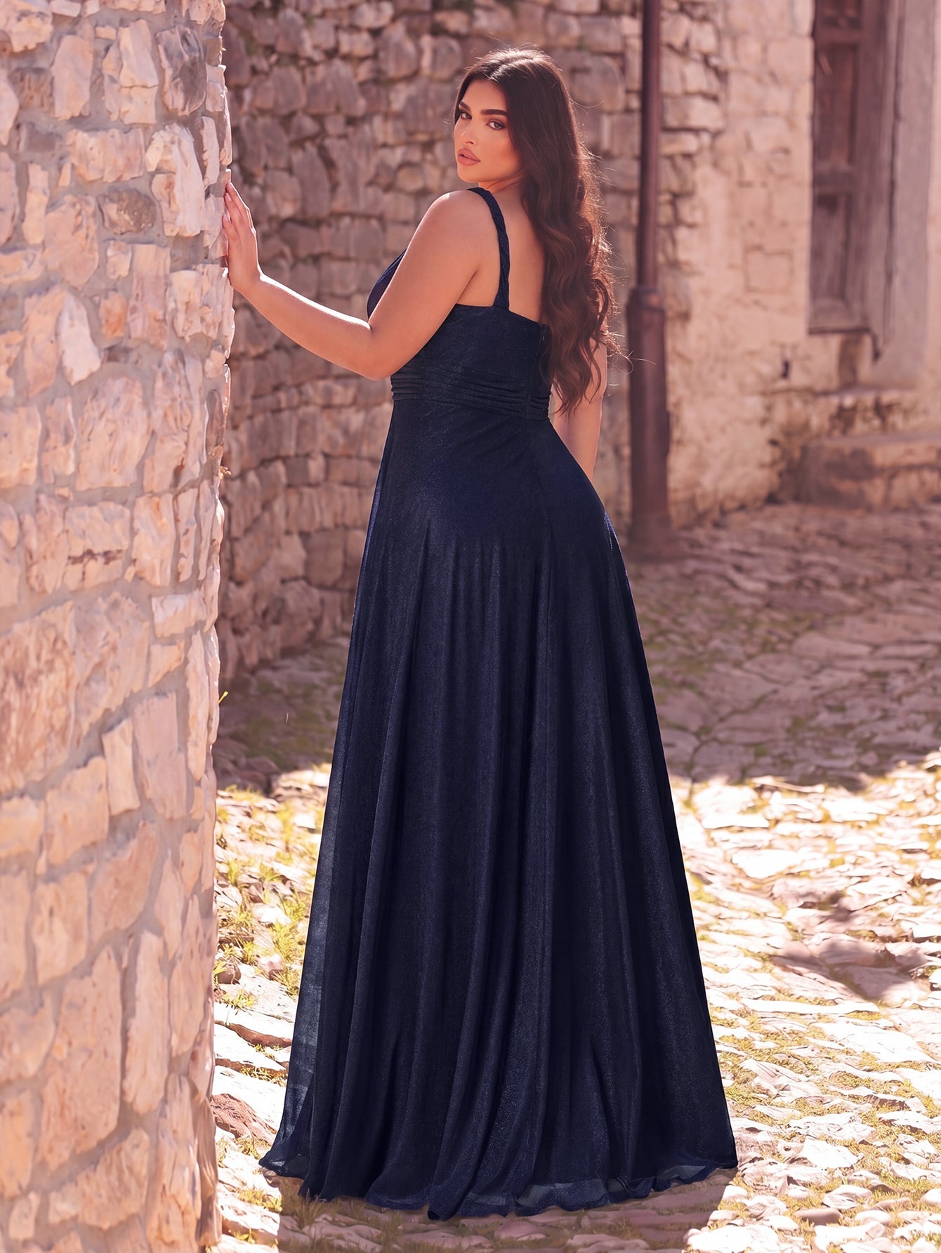 Additional product view of Backless Plus-Size One-Shoulder Chiffon A-Line Evening Gown
