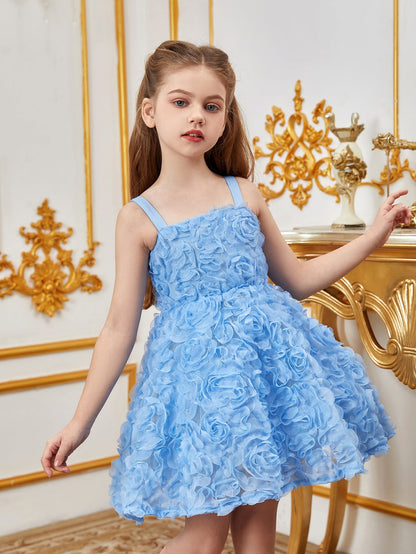 Additional product view of Floral Appliqué Cami Strap A-Line Sleeveless Mesh Tween Girls' Party Dress