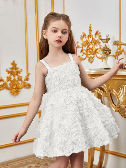 Additional product view of Floral Appliqué Cami Strap A-Line Sleeveless Mesh Tween Girls' Party Dress