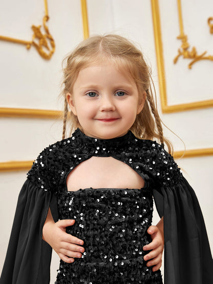 Additional product view of Cape-Sleeve Mock-Neck Sequin Mermaid Maxi Young Girls' Party Dress