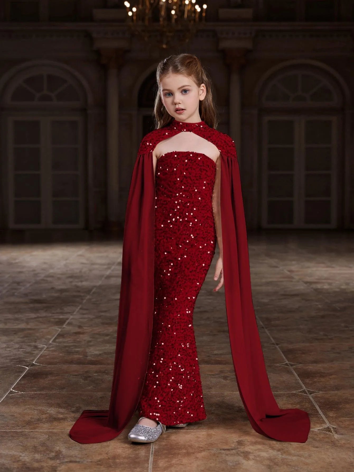 Additional product view of Strapless Sequin Mermaid Sleeveless Maxi Tween Girls' Party Dress