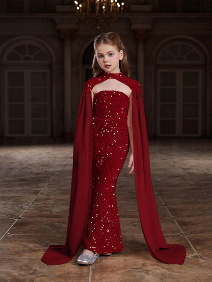 Additional product view of Strapless Sequin Mermaid Sleeveless Maxi Tween Girls' Party Dress