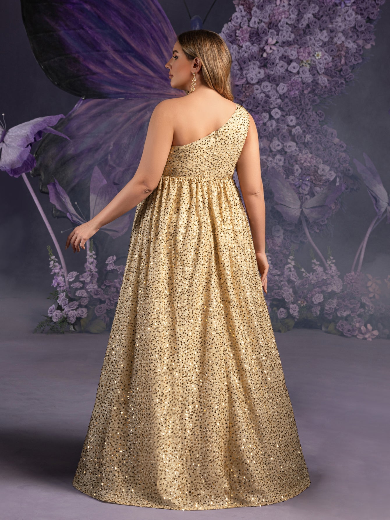 Plus-Size Maternity One-Shoulder Sequin High Slit Sleeveless A-Line Evening Gown — authorized product image 6