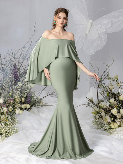 Maternity Off-Shoulder Cape Mermaid Evening Gown — authorized product image 4