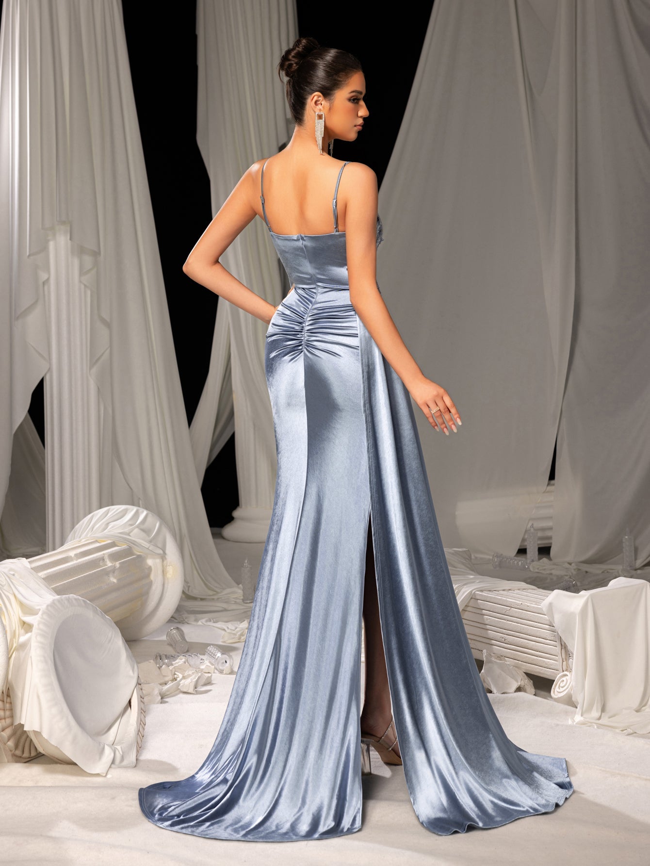 Spaghetti Strap Satin Sleeveless Bodycon Evening Gown — authorized product image 2