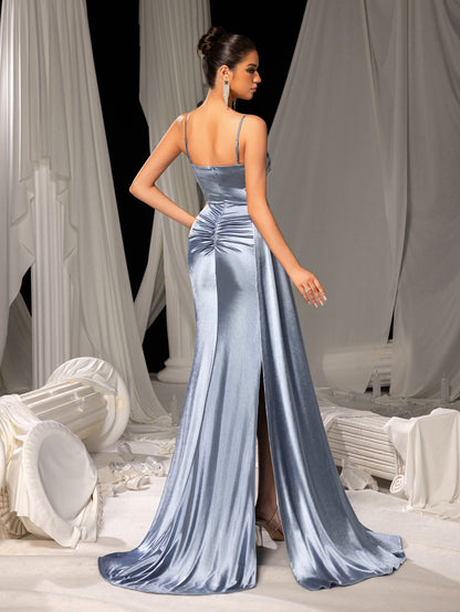 Spaghetti Strap Satin Sleeveless Bodycon Evening Gown — authorized product image 2