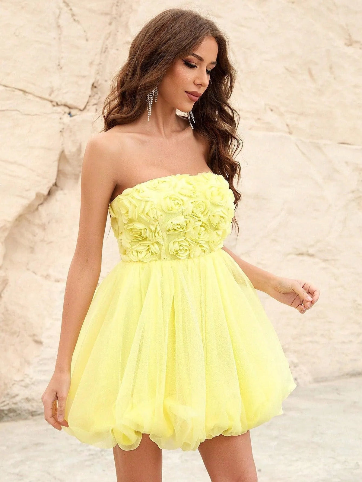 Additional product view of Strapless Chiffon 3D-Flower A-Line Sleeveless Mini Party Dress