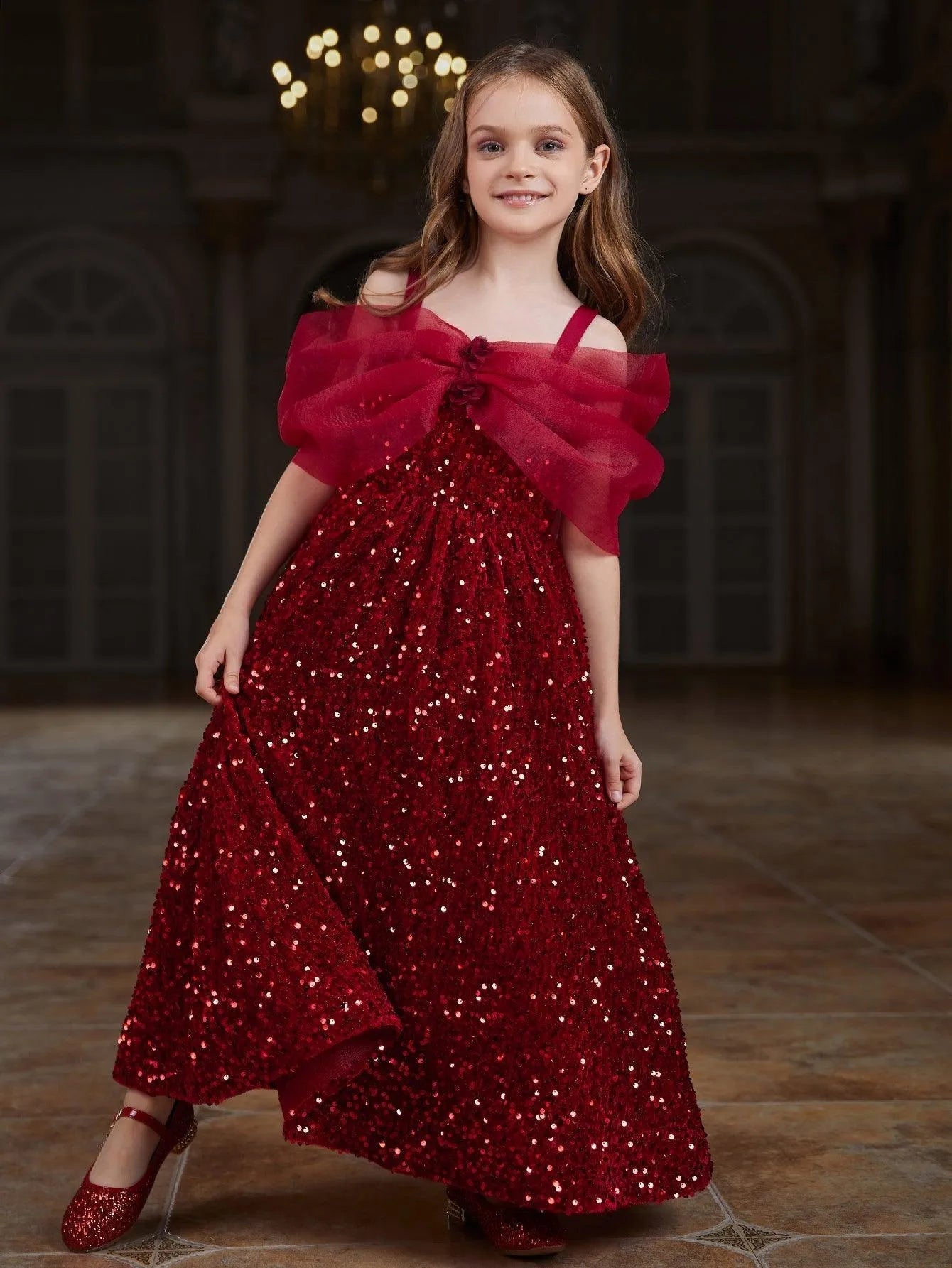 Tween Girls' Spaghetti Strap Sequin Sleeveless A-Line Formal Gown — authorized product image 3
