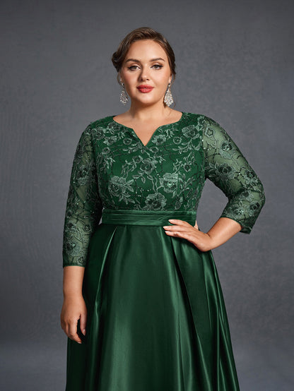 Additional product view of Plus-Size Satin V-Neck A-Line Sequin Mother-of-the-Bride Dress
