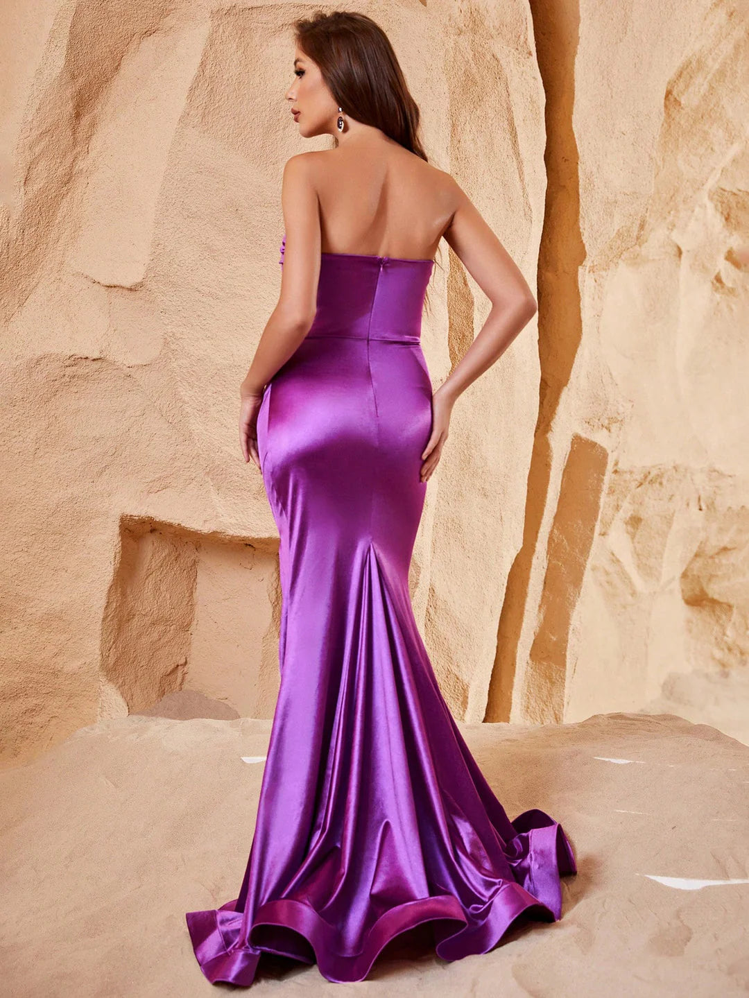 Tube Satin Slit Corset Prom Dress — authorized product image 2