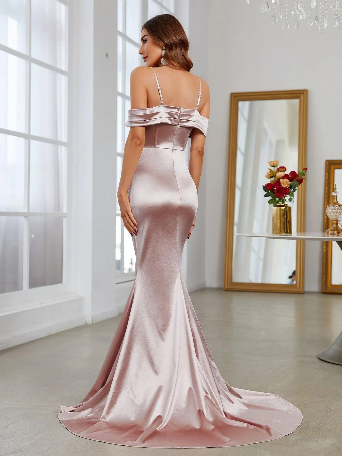 Sweetheart Satin Short-Sleeve Mermaid Evening Gown — authorized product image 2