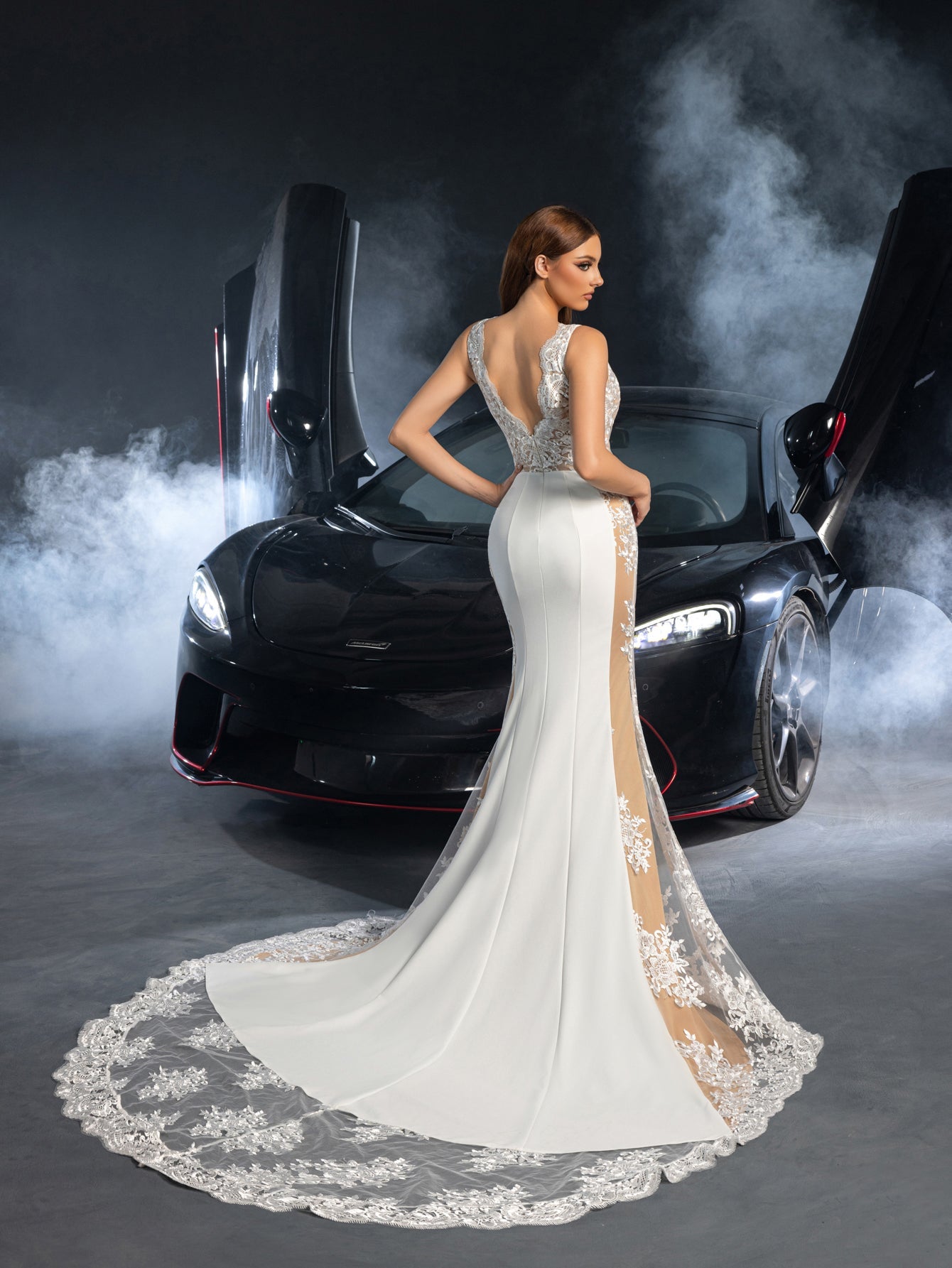 Additional product view of Plunging-Neck Backless Lace V-Neck Sleeveless Wedding Dress