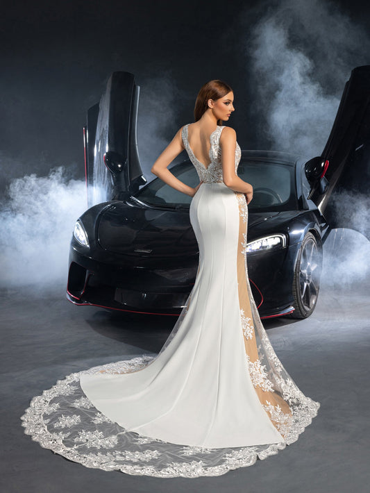 Additional product view of Plunging-Neck Backless Lace V-Neck Sleeveless Wedding Dress