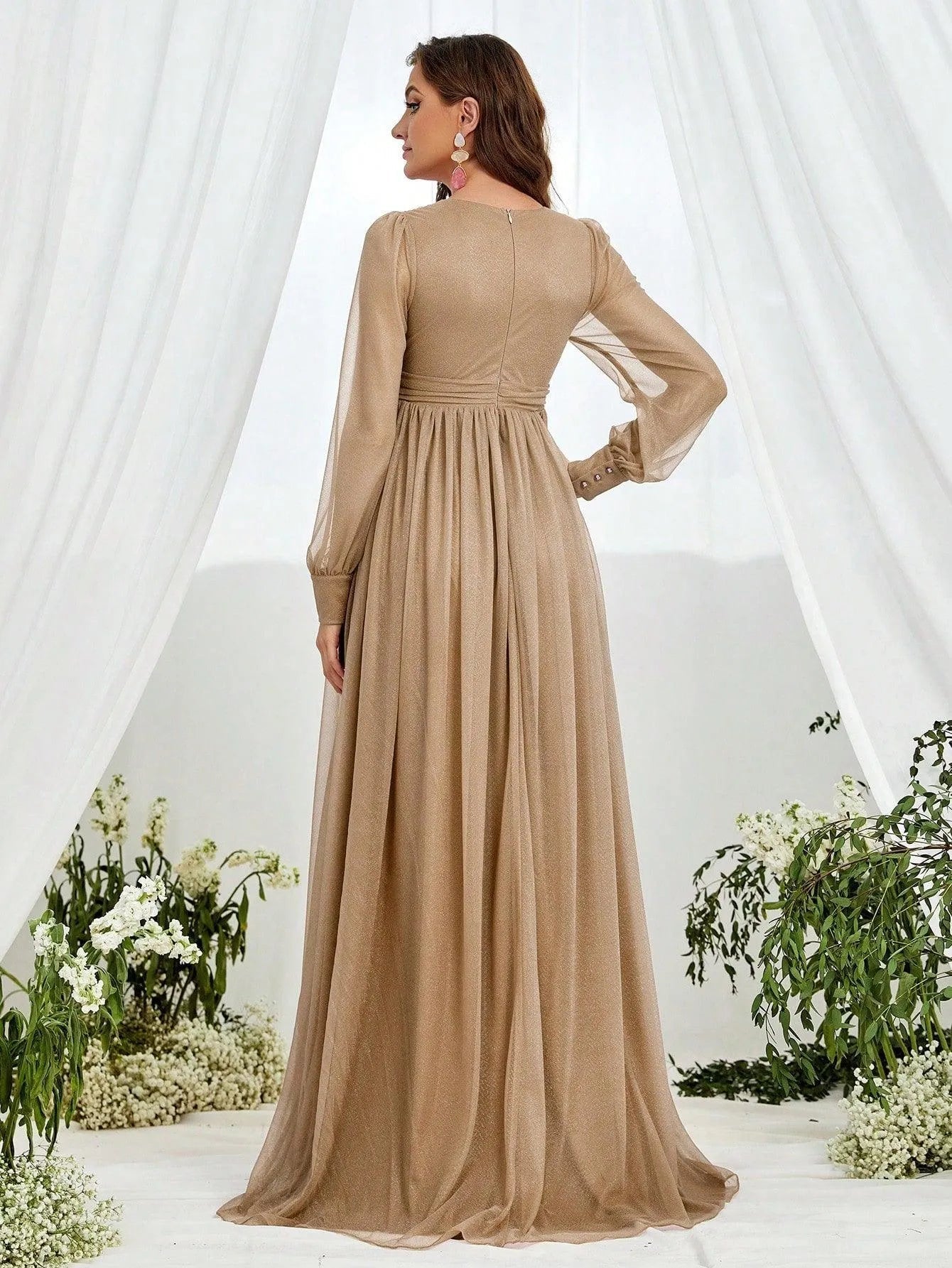 Additional product view of V-Neck Chiffon A-Line Long-Sleeve Maxi Maternity Evening Dress