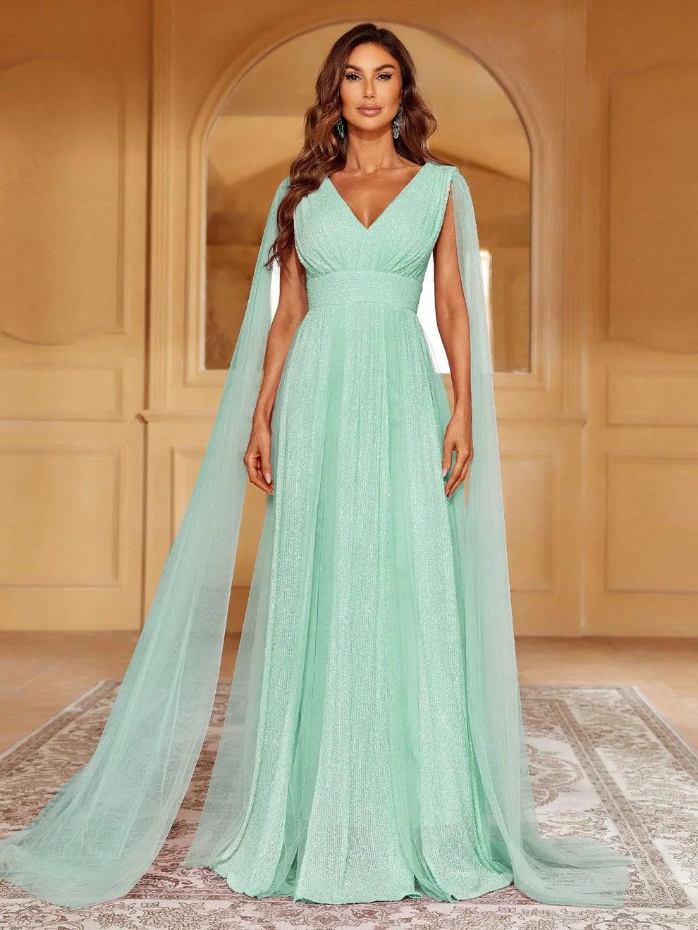 Contrast Mesh Sequin A Line Dresses