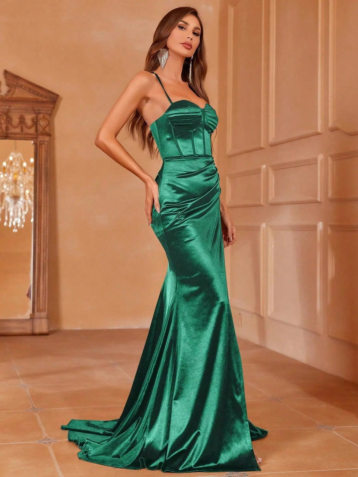 Additional product view of Cami Strap Satin Backless Mermaid Sleeveless Evening Gown
