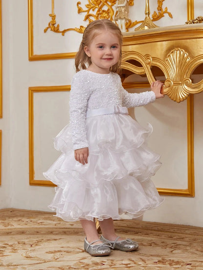 Young Girls' Round Neck Sequin Long-Sleeve A-Line Formal Dress — authorized product image 6