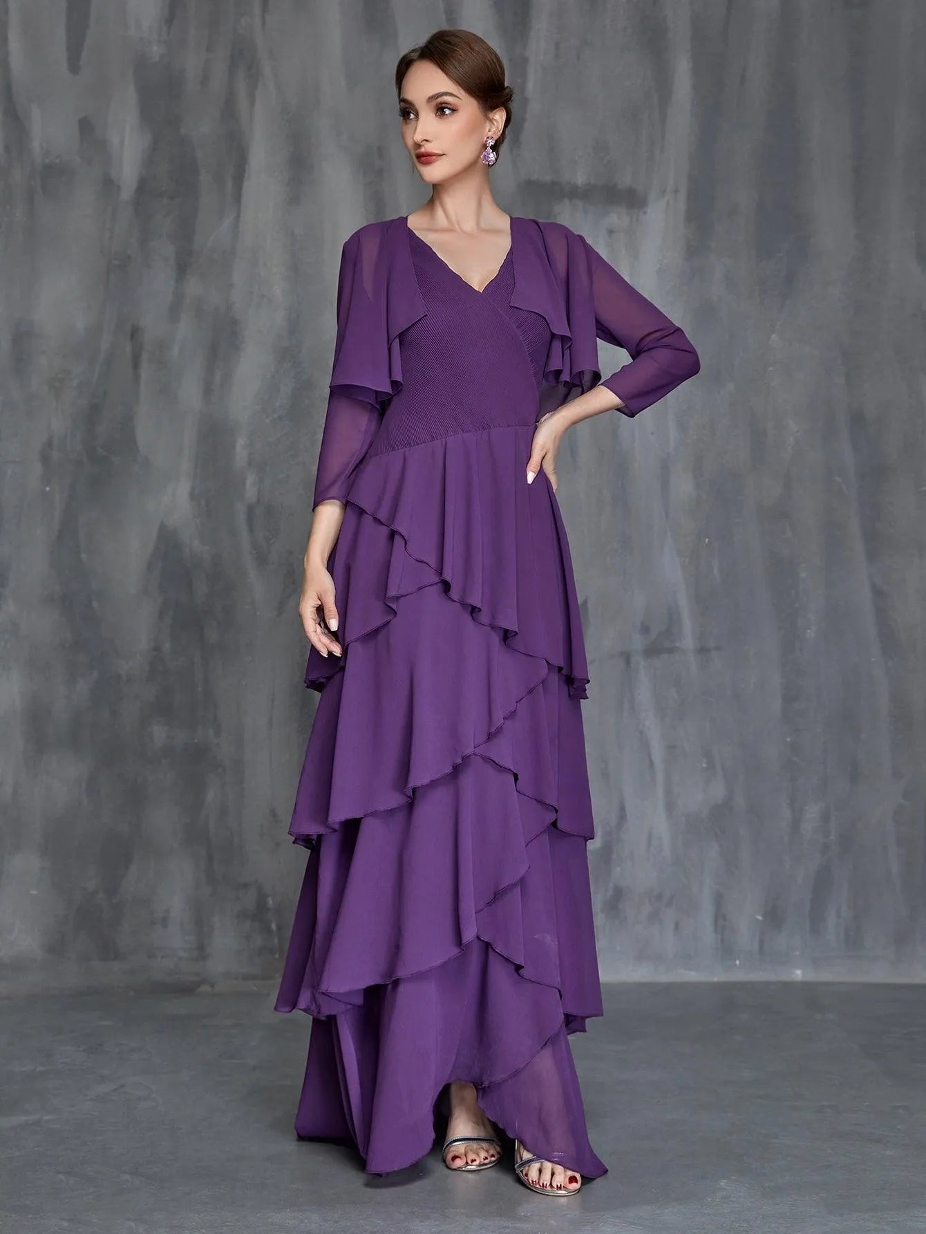 Women's Layered Hem Dress & Chiffon Cardigan – view 3