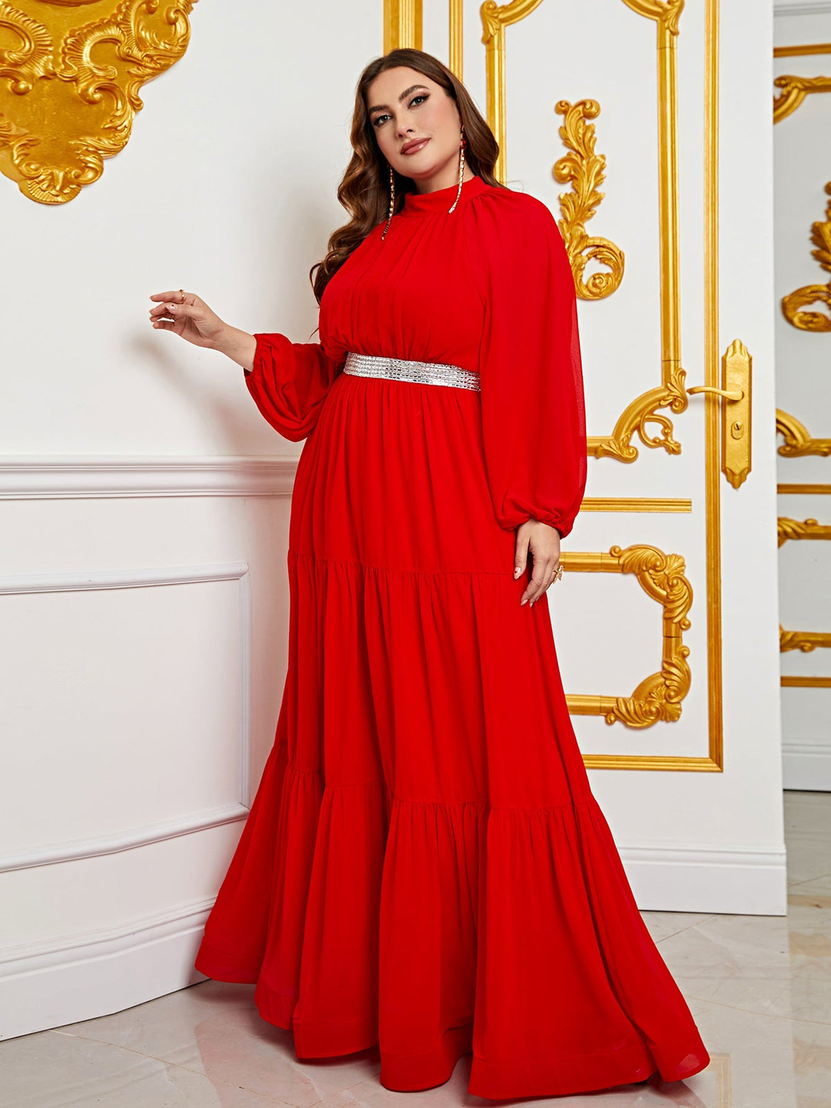 Plus Chiffon Mock Neck Evening Gown with Tiered Ruffles – Structured Maxi Dress for Gala Dinners, Awards Nights & Dramatic Events