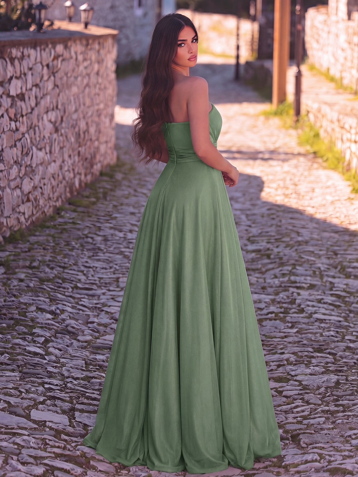 Additional view of One-Shoulder Chiffon Sleeveless A-Line Evening Gown