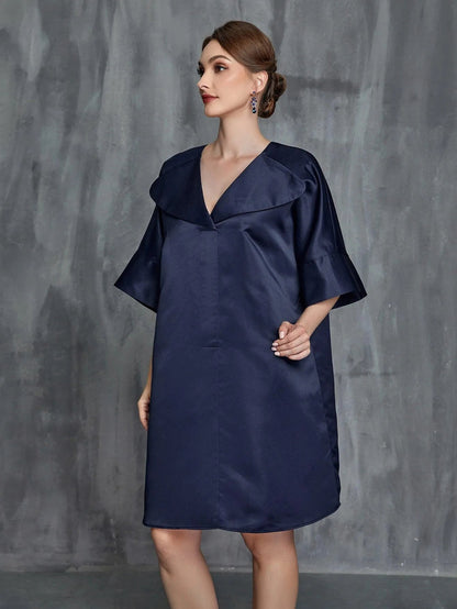 Women's Solid Half Sleeves Satin Midi Dress – view 5