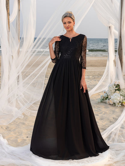 Women's Lace Bodice & Chiffon Skirt Mother-of-the-Bride Formal Dress