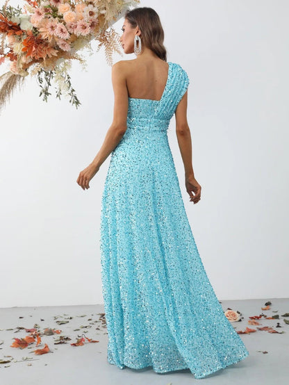 Elegant One Shoulder Sequin A Line Dresses