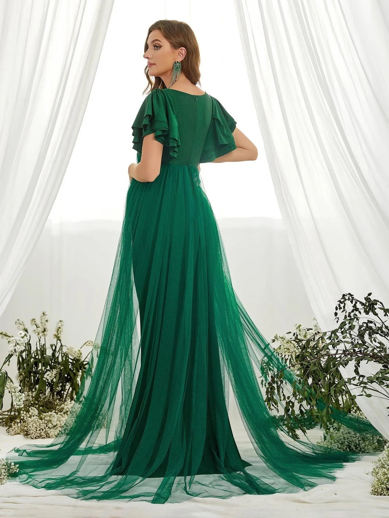 Maternity V-Neck Ruffle-Sleeve Mermaid Evening Dress - product image 8