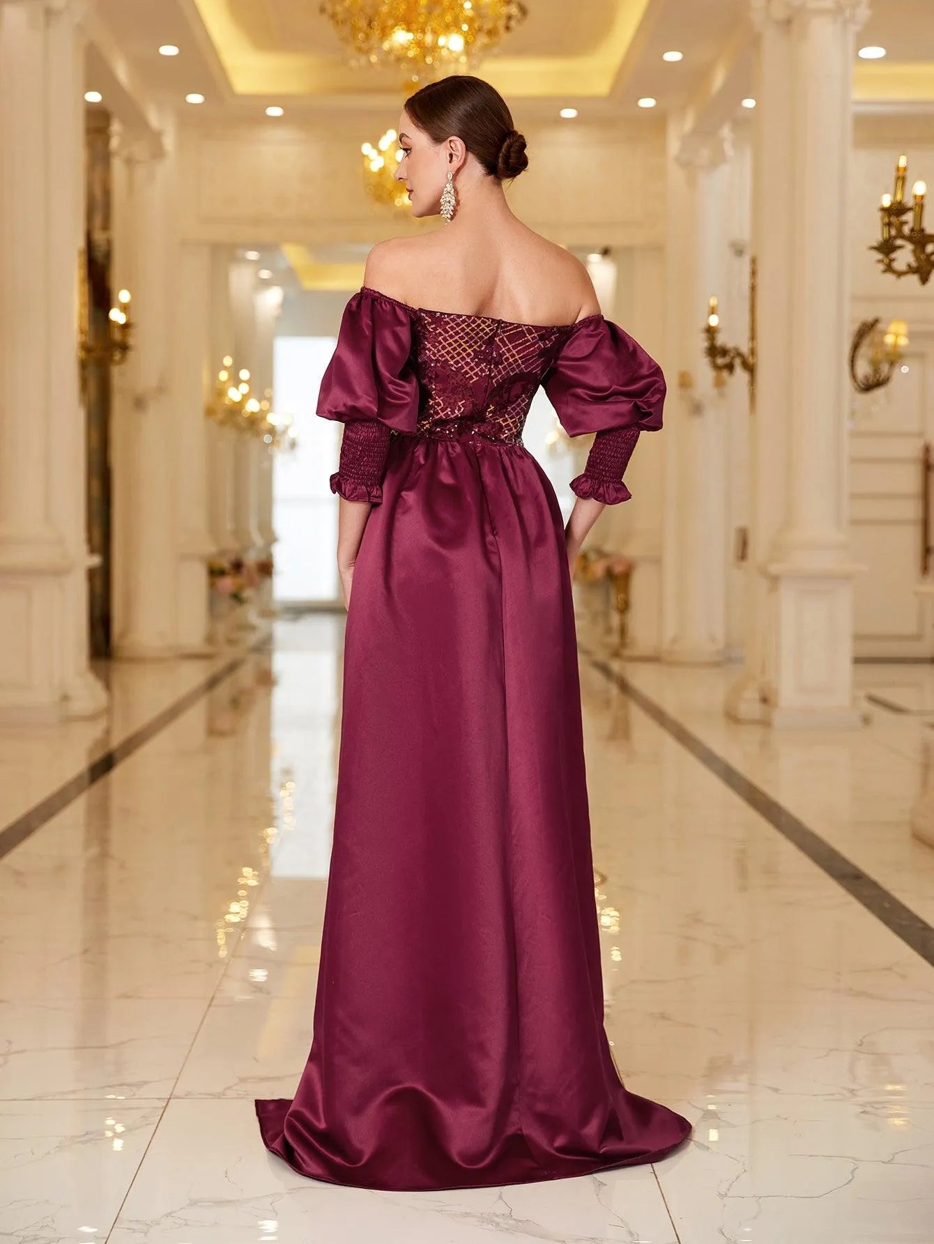 Off-Shoulder Gigot Sleeves Sequin Prom Dress – view 2
