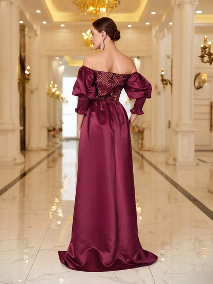 Off-Shoulder Gigot Sleeves Sequin Prom Dress – view 2