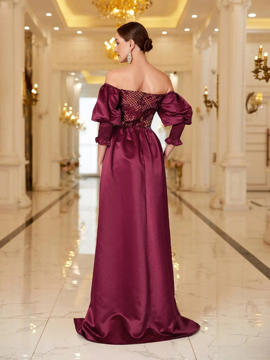 Off-Shoulder Gigot Sleeves Sequin Prom Dress – view 2