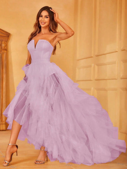 Mesh Overlay Split Thigh Tube Dress