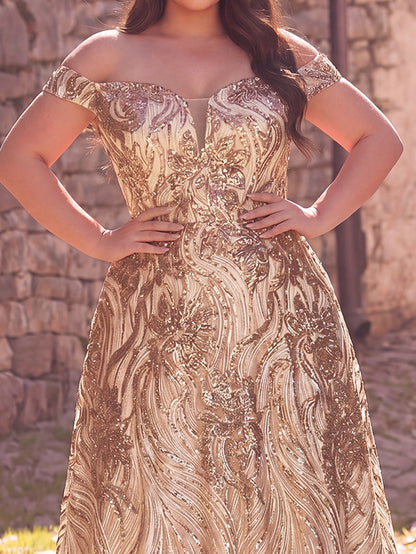 Plus-Size Off-Shoulder Graphic Sequin Formal Prom Evening Dress — authorized product image 5