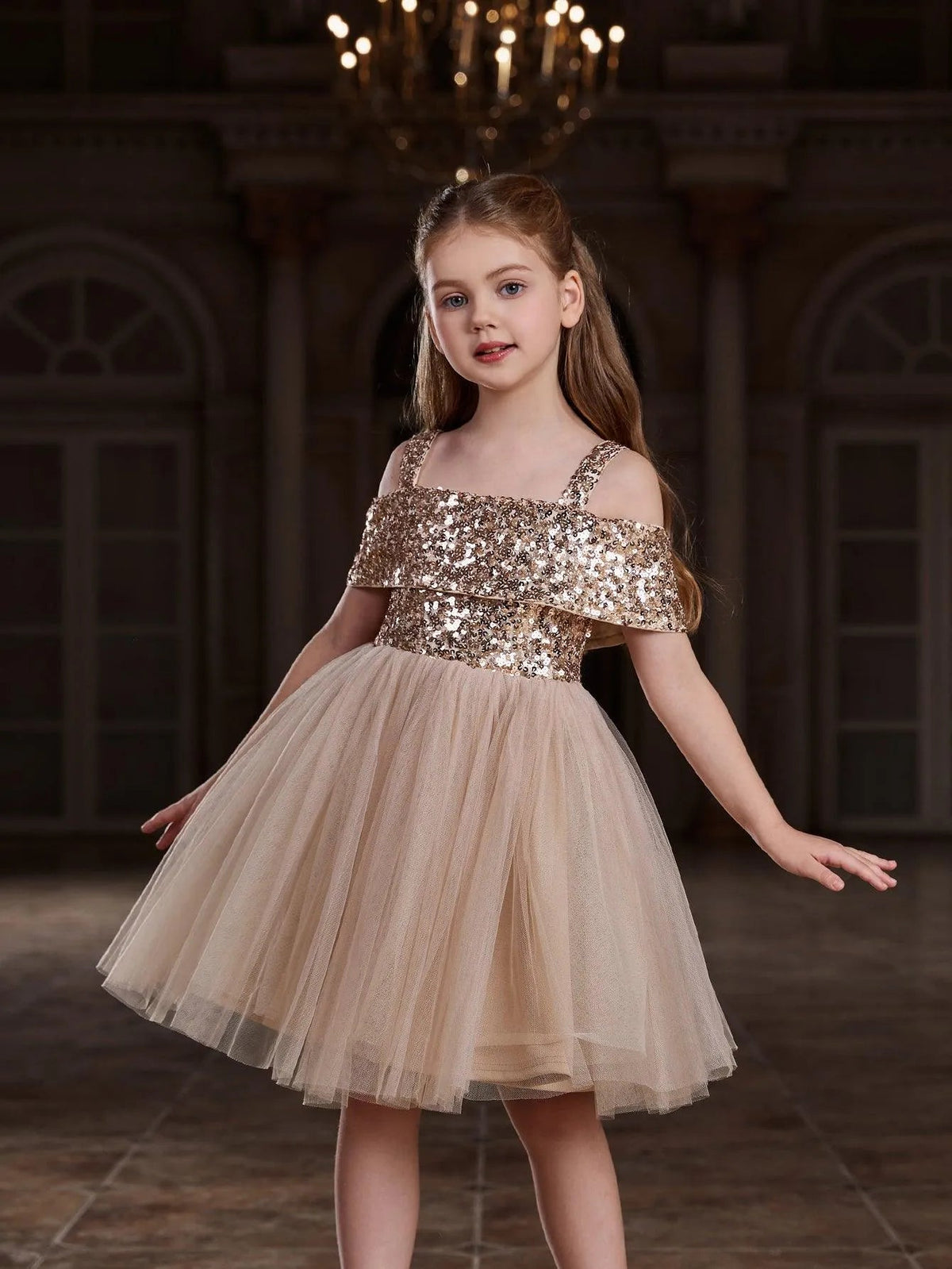 Additional product view of Off-Shoulder Sequin A-Line Short-Sleeve Midi Tween Girls' Party Dress