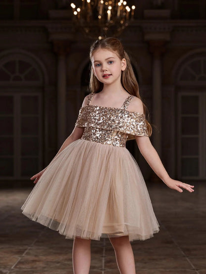 Additional product view of Off-Shoulder Sequin A-Line Short-Sleeve Midi Tween Girls' Party Dress