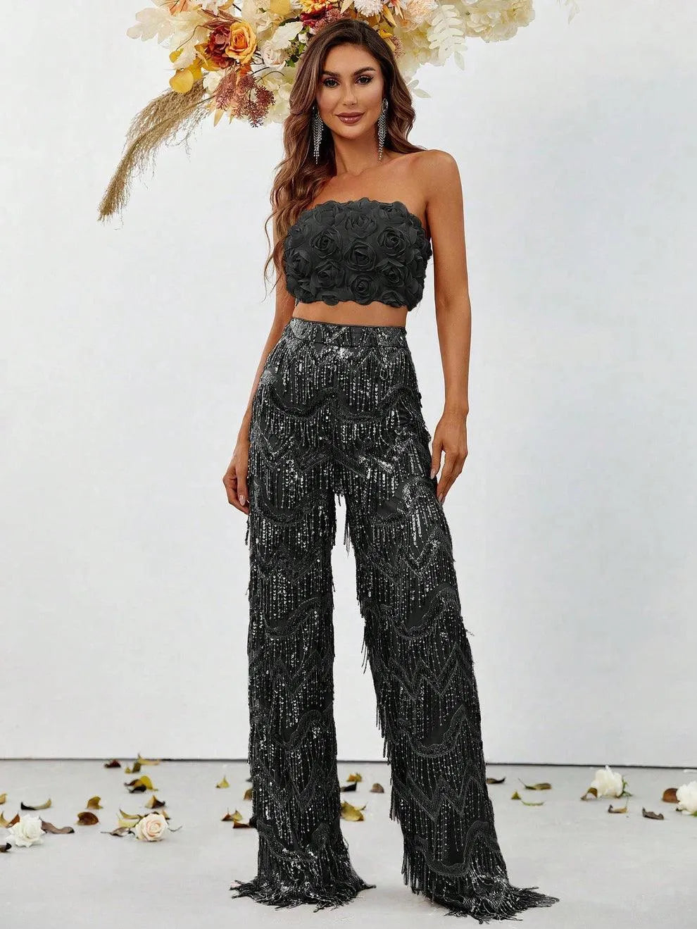 Additional product view of Fringe Pants Strapless Sequin Sleeveless Women's Two-Piece Formal Set