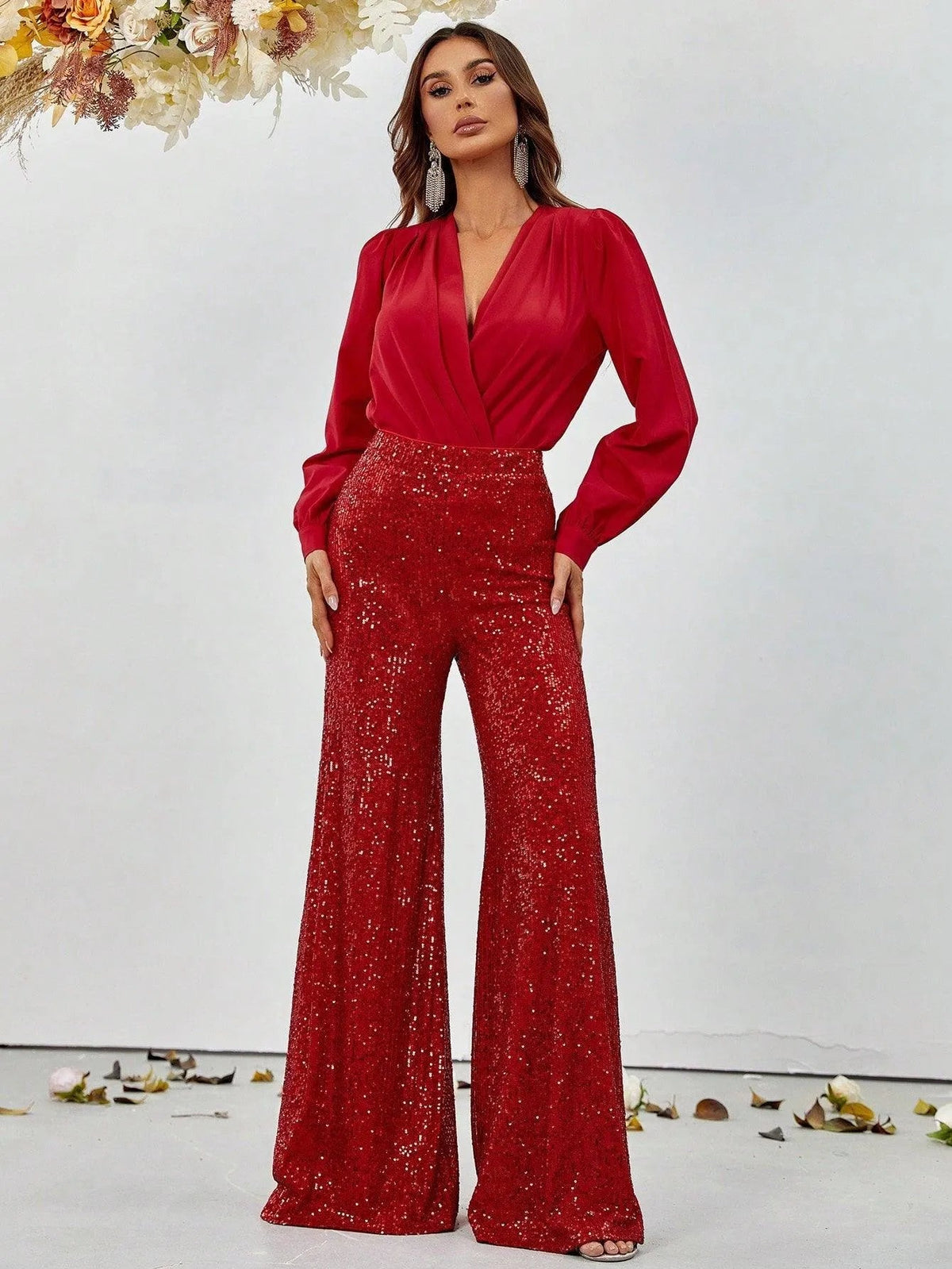 Additional product view of V-Neck Sequin Long-Sleeve Women's Two-Piece Formal Set