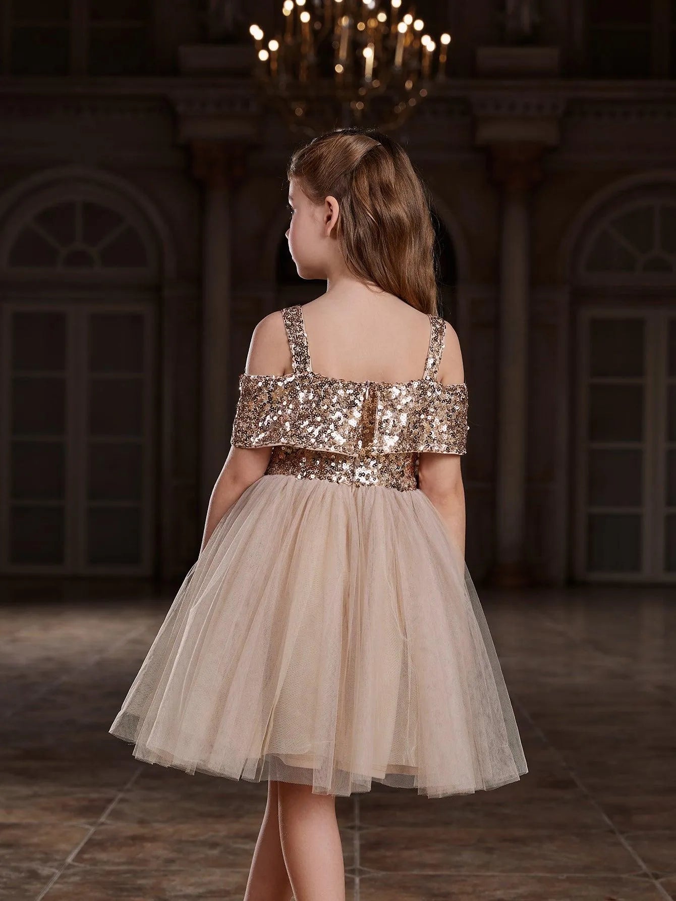 Additional product view of Off-Shoulder Sequin A-Line Short-Sleeve Midi Tween Girls' Party Dress