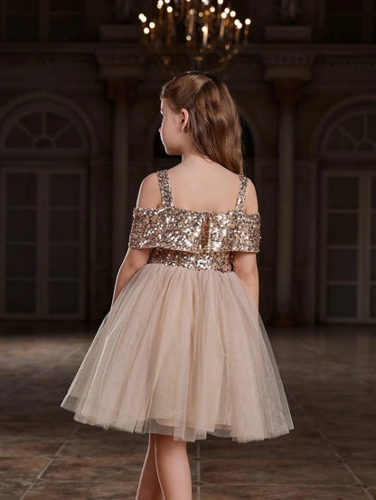 Additional product view of Off-Shoulder Sequin A-Line Short-Sleeve Midi Tween Girls' Party Dress