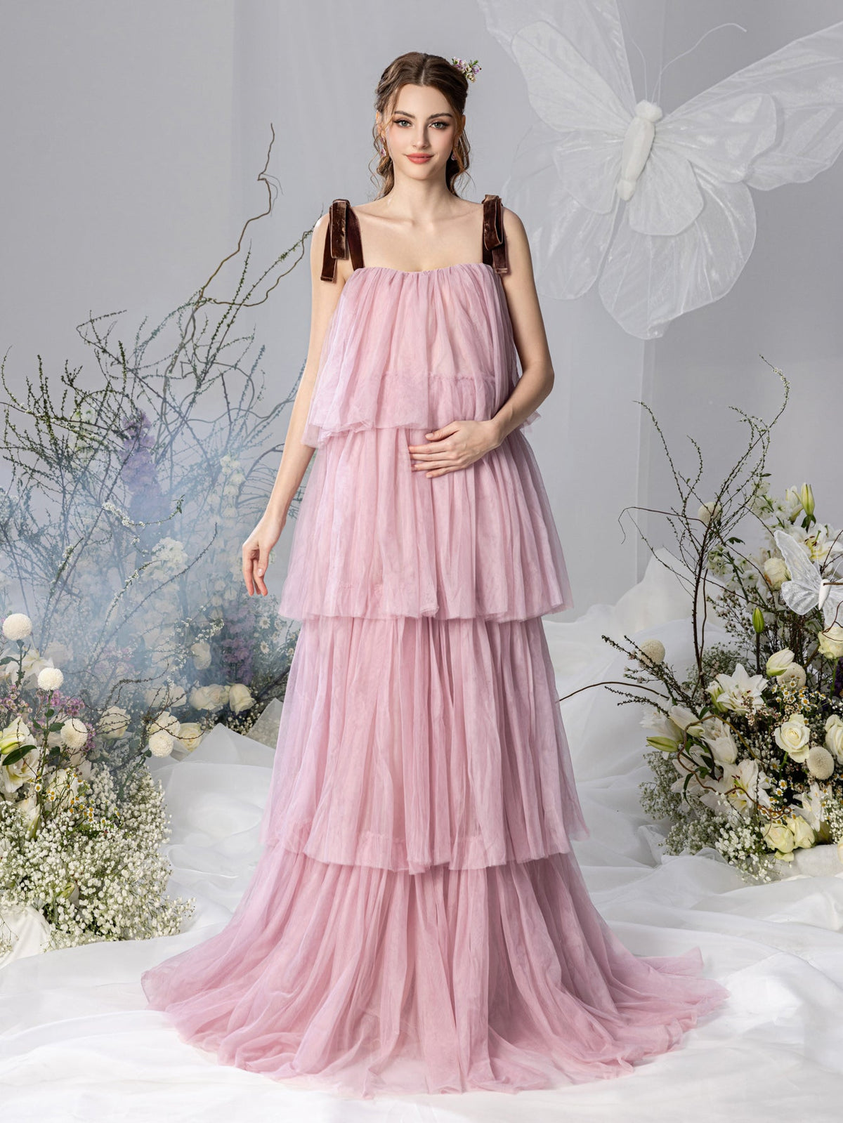 Maternity Halter Tulle Sleeveless A-Line Evening Gown — authorized product image 1