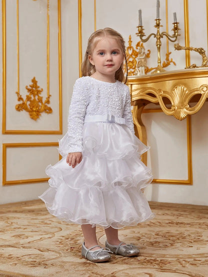 Young Girls' Round Neck Sequin Long-Sleeve A-Line Formal Dress — authorized product image 5