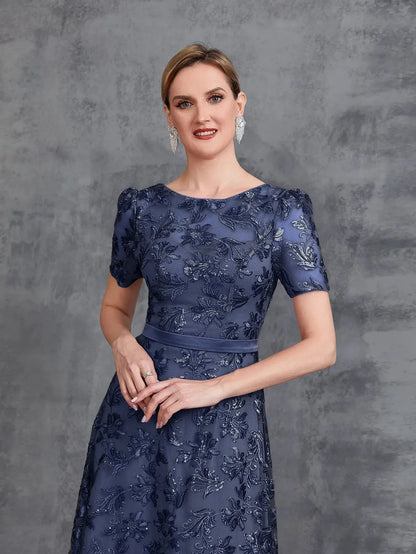 Additional product view of Short-Sleeve A-Line Sequin Maxi Mother-of-the-Bride Dress