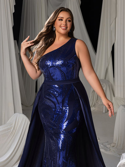 Plus Size Gorgeous One-Shoulder Sleeveless Sequin Formal Dress – view 6